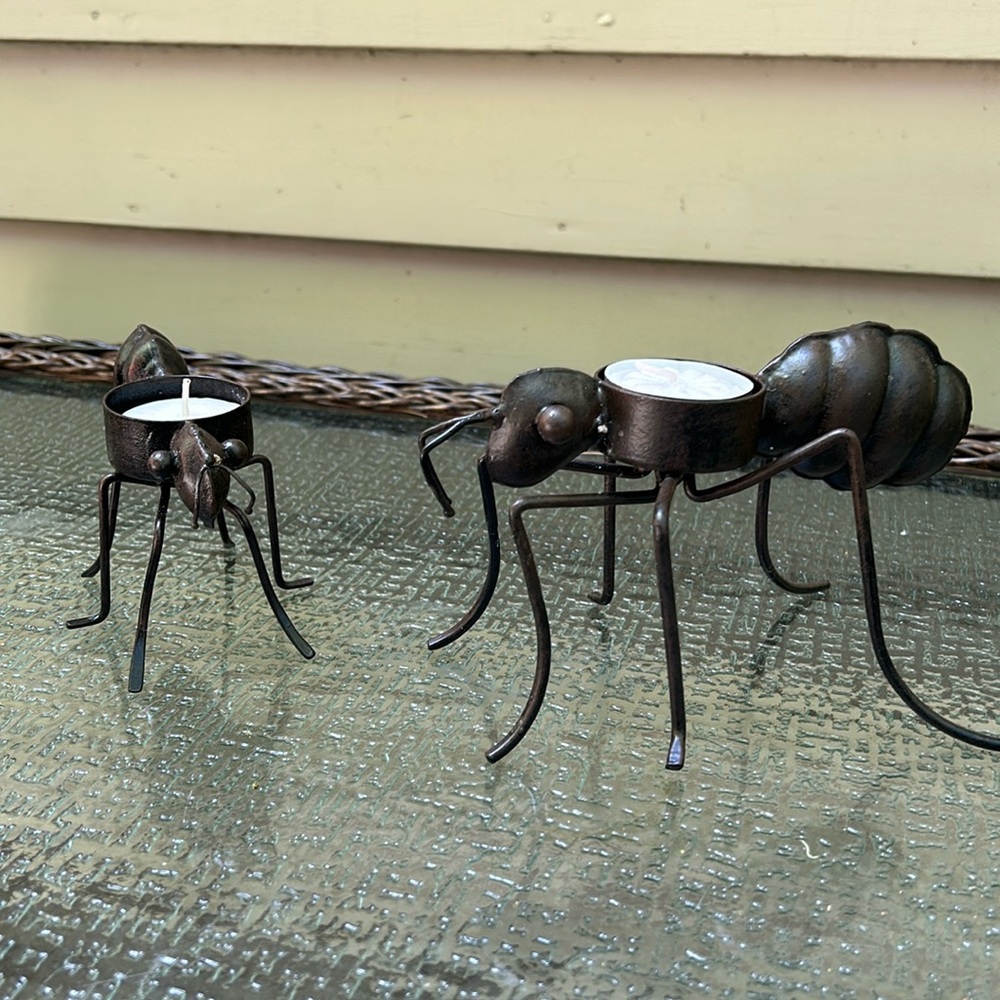 2  Different Sized Metal Ants - Each holds a Tea Light Candle.